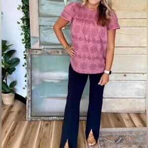 Good Hart Womens Fairyland Blouse Sz Medium Pink Embroidered Smocked Cottagecore